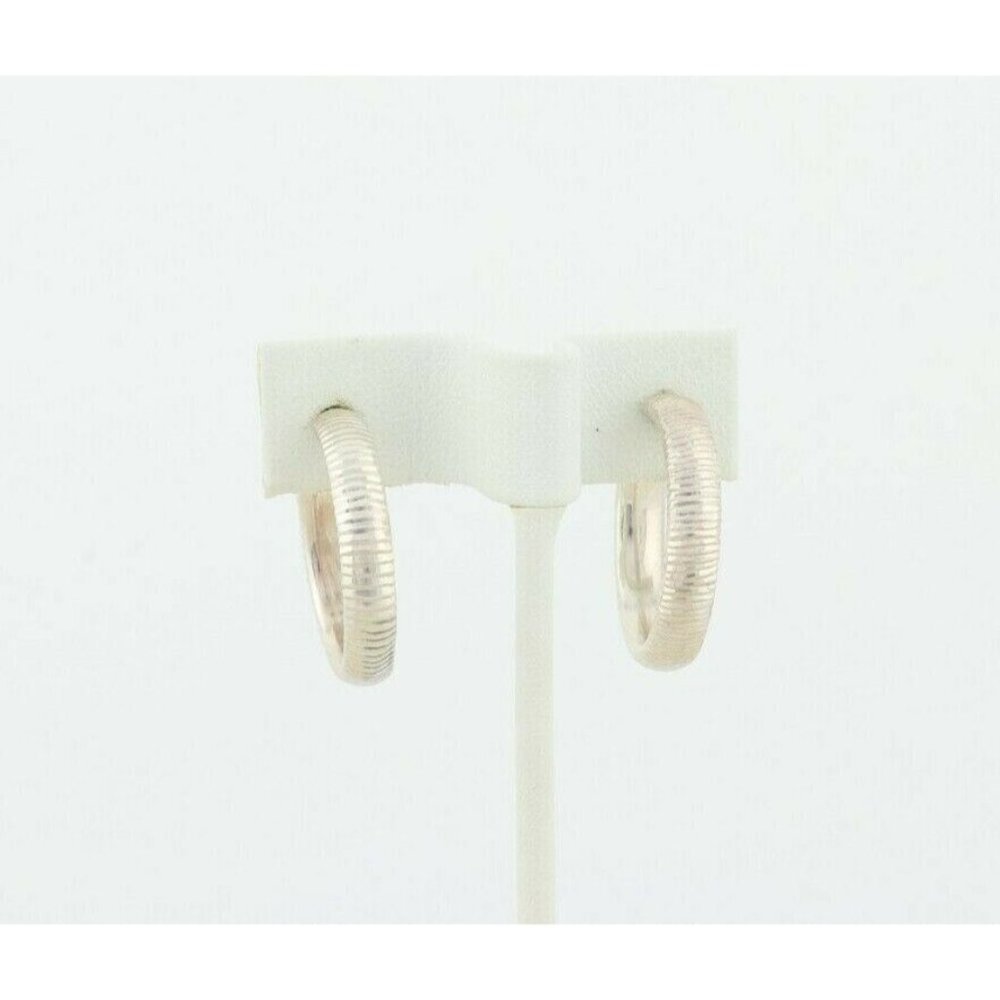 Sterling Silver Ribbed Hollow Design Earrings Hoop Earrings  One Inch